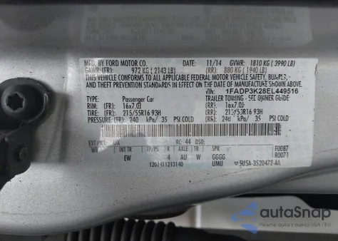 2014 Ford Focus Se from USA, damaged, VIN 1FADP3K28EL449516